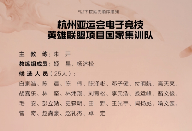 2023英雄联盟亚运会选手名单 亚运会lol中国代表队名单