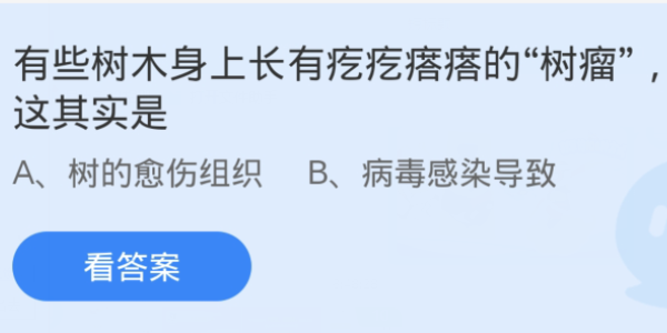 蚂蚁庄园：有些树木身上长有疙疙瘩瘩的树瘤这其实是